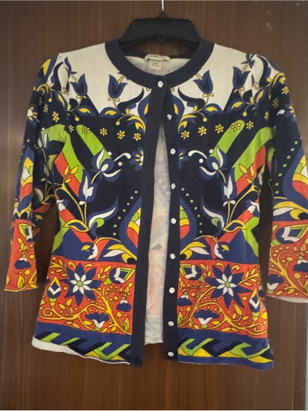 Harold's Navy Multicolor Floral Print Button Cardigan